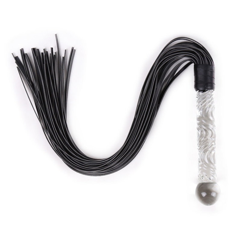 Riding Crop Dressage - 70cm Szklany uchwyt Czarne skórzane frędzle