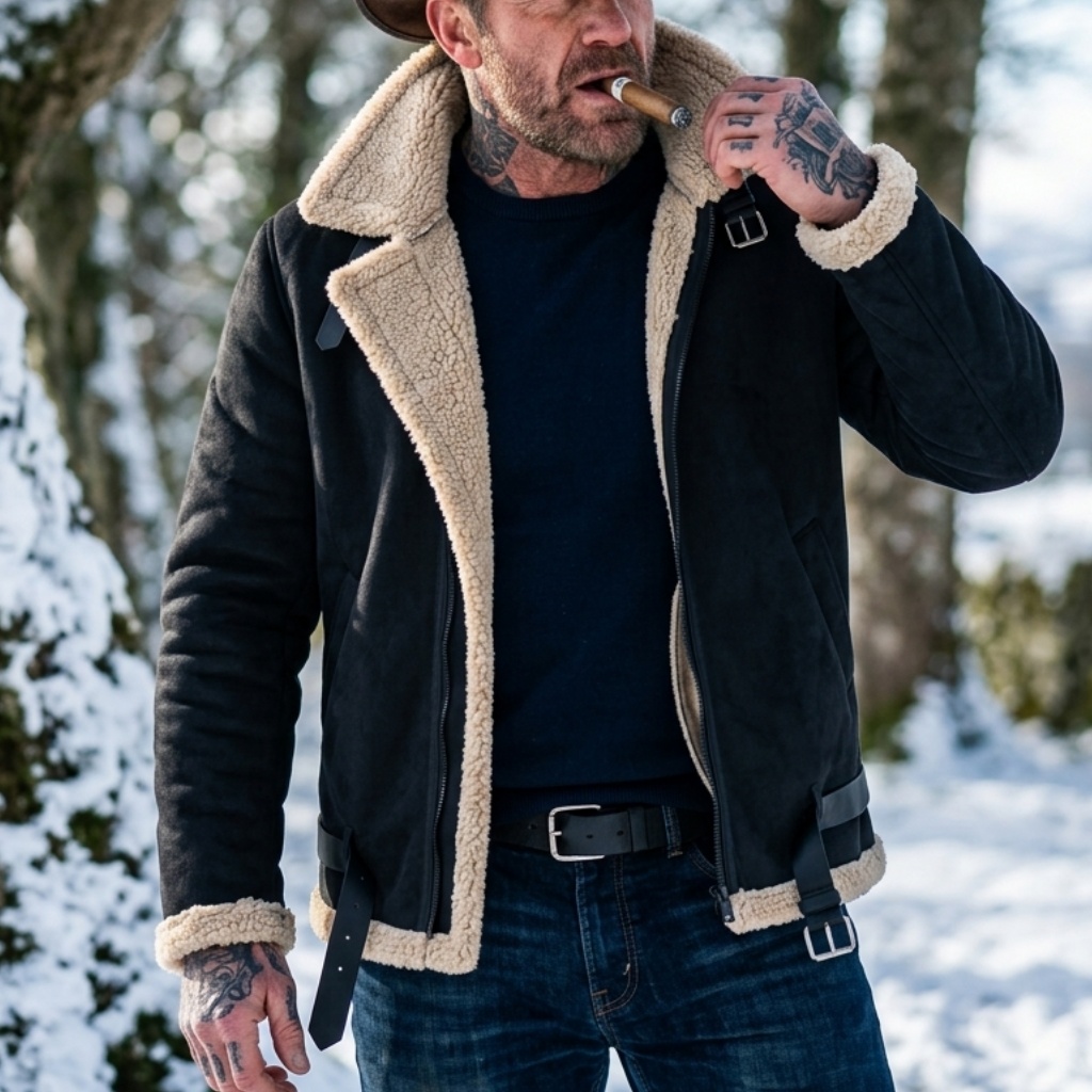 Outdoor Sport Jacket - Męska zimowa kurtka z imitacji zamszu,